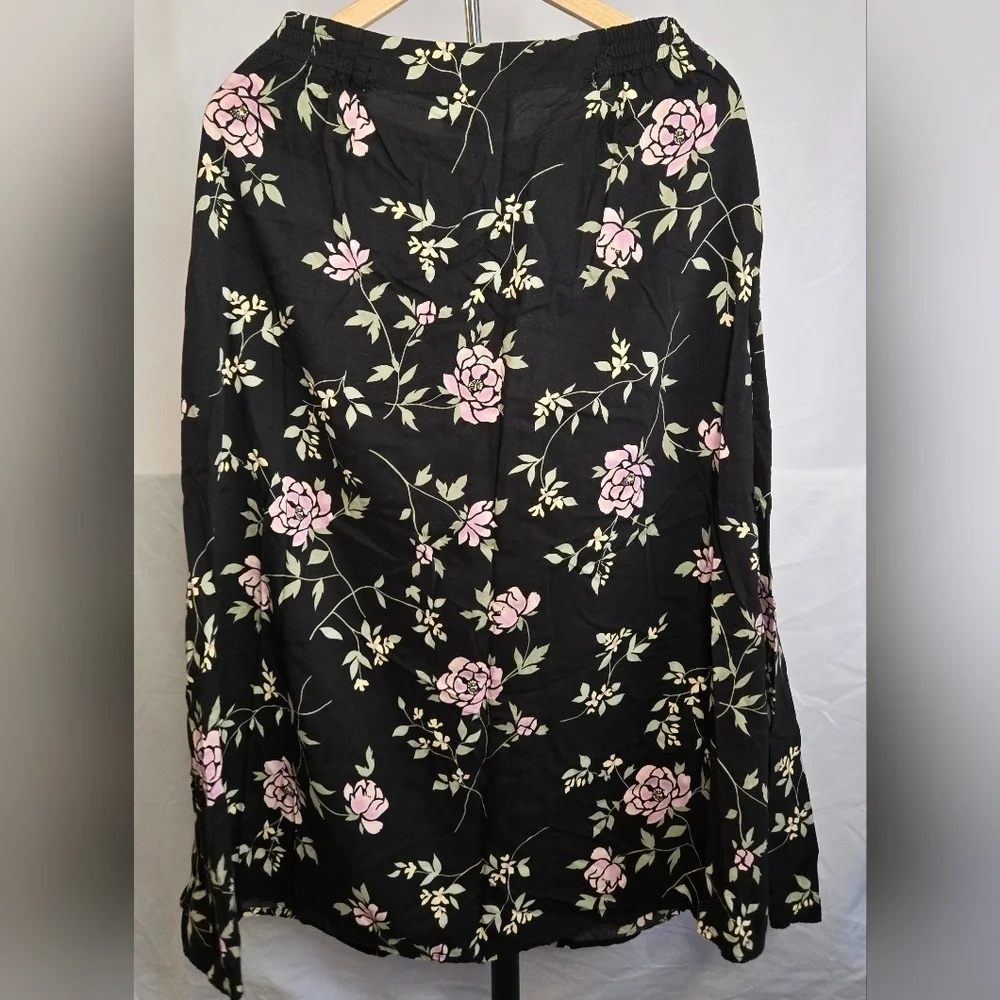 Vintage Prophecy by Sage Harbour Floral Midi Skirt Black Pink Size M